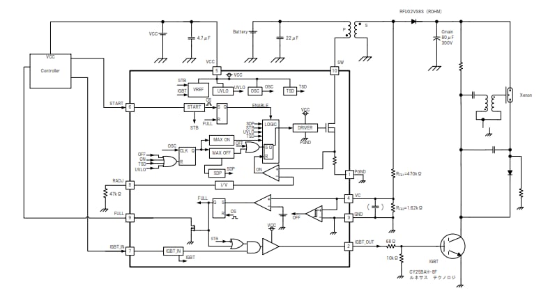 アプリケーション回路図 - ROHM Semiconductor パワーLSIシリーズストロボ充電制御IC